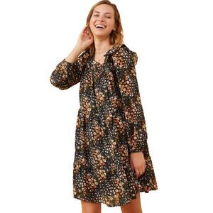 Hayden Women's Black/Orange/Ivory Poly Floral Lined Long Sleeve Dress